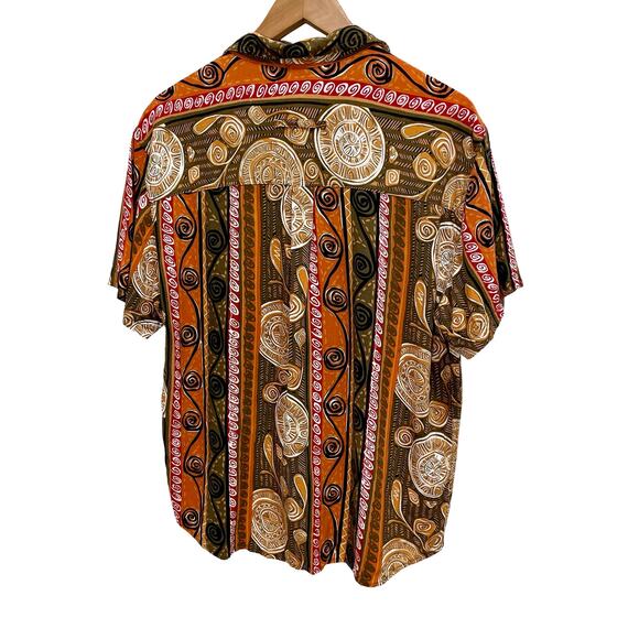 Vintage 90s Men's Collared Casual Tribal Graphic Button Up Short Sleeve Shirt; L - Picture 7 of 12